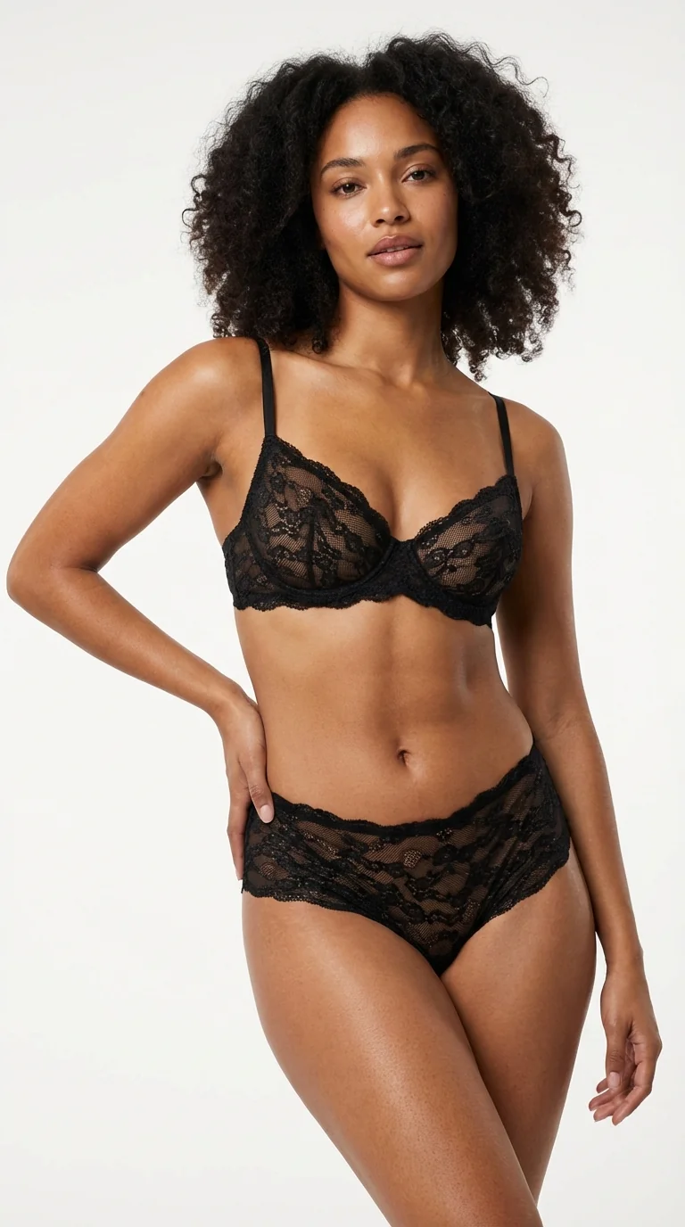 Tam Dantelli Hipster Tanga Noble Black - Çiçek Desenli Dantel Detayı